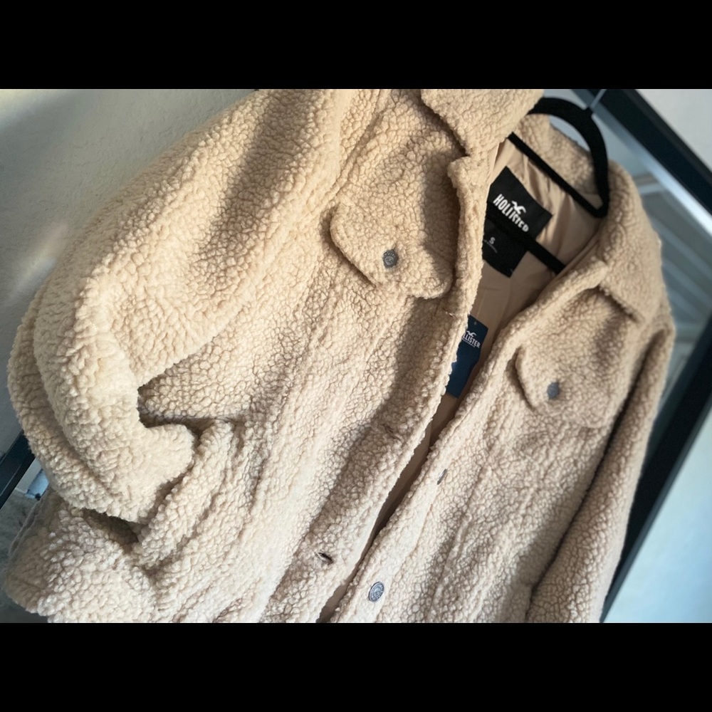 NWT 🧸 Hollister Camel Sherpa Teddy-style Jacket - Picture 5 of 6